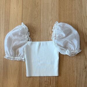 Aritzia Wilfred White Sheer Puff Sleeve Blouse
